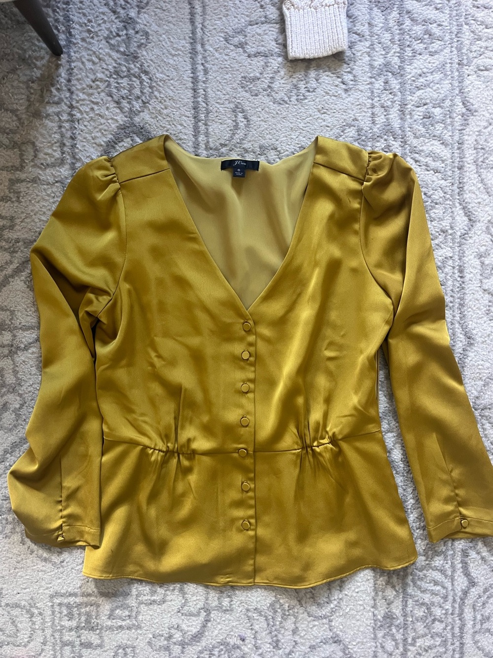 J. Crew Mustard Satin Button-Front V-Neck Blouse
